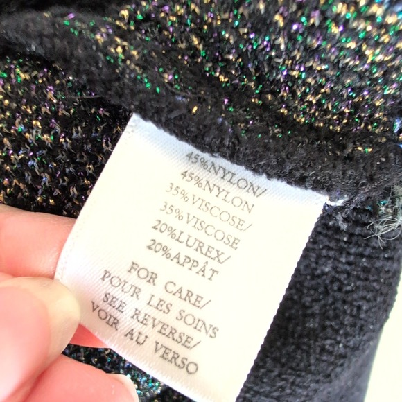 RONNY KOBO Black Leaf Statement Sweater Puff Shoulder Metallic Sparkle Small - Picture 4 of 9